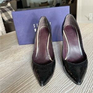Stuart Weitzman Naughty Black Patent Leather Lizard print pump, 8